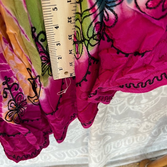 ONE SIZE FITS ALL BOHO DRESSS S M L XL HOT PINK TIE DYE EMBROIDERY BEACH SWIM - Picture 12 of 12